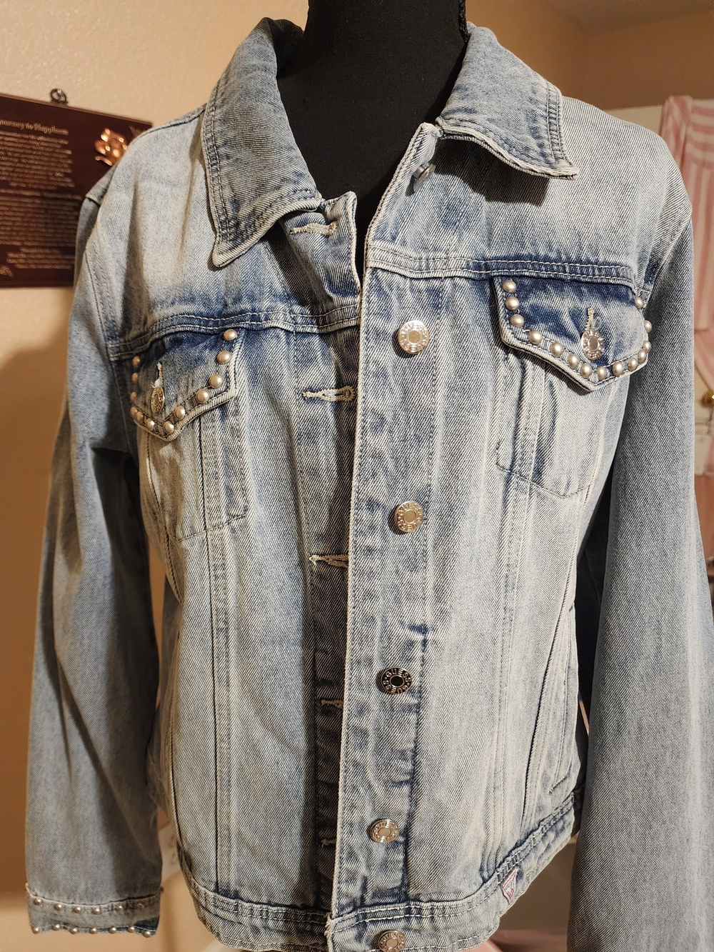 Guess Light Blue Denim Jacket with Silver Studs
